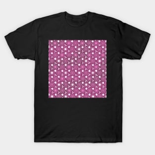 Traditional Japanese Kikkou Tortoise Shell Autumn Geometric Floral Pattern with Maple Leaves, Bush Clover, and Chrysanthemum in Mauve Purple T-Shirt